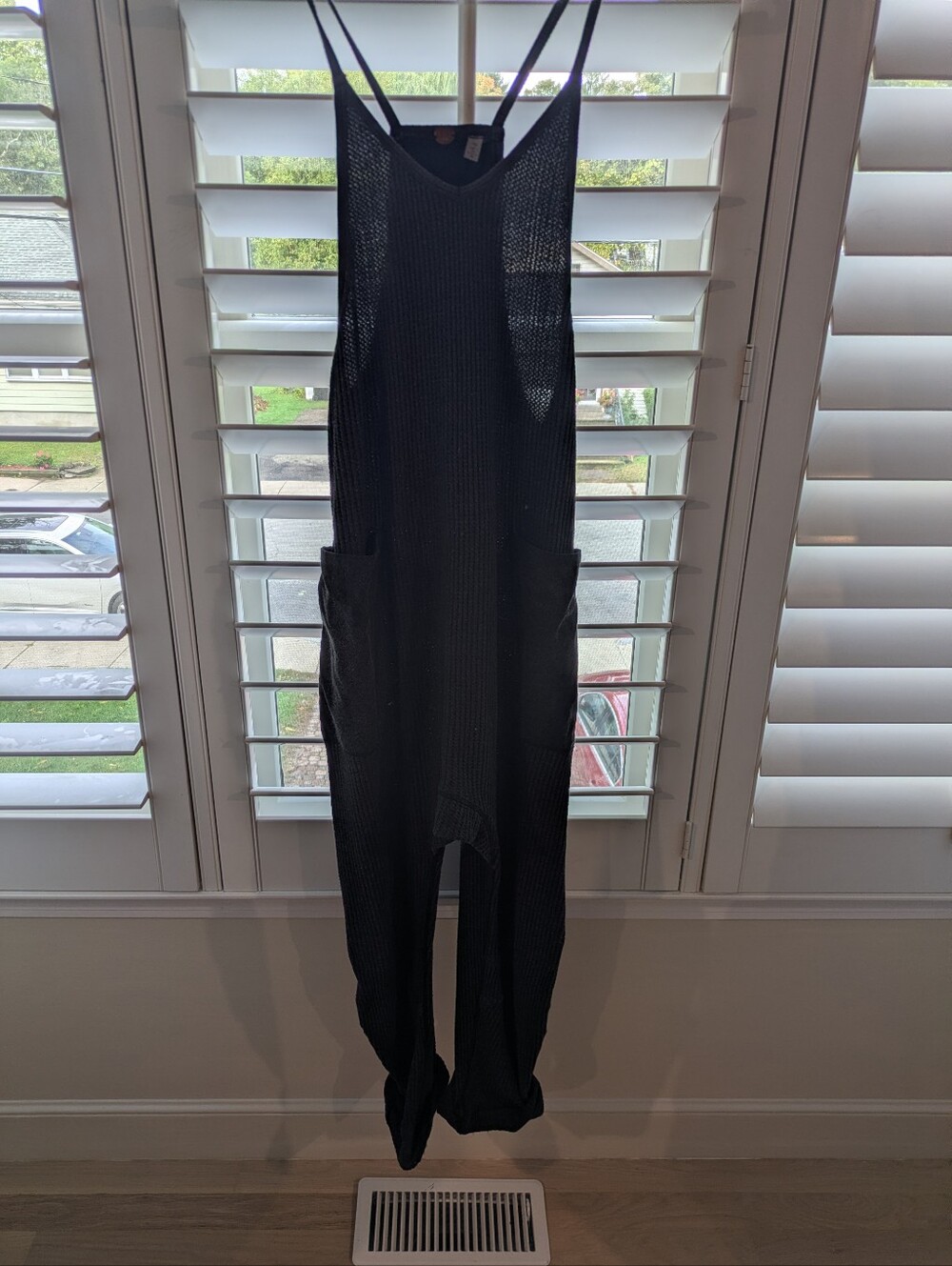 Free People Hot Shot Washed Black Waffle Knit